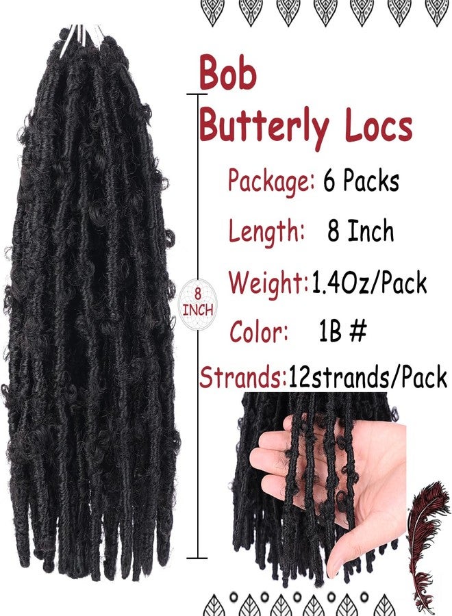 Beverlee Butterfly Locs Crochet Hair Short 6 Packs Black Crochet Bob Hair 8 Inch Distressed Faux Locs#1B… - Image 2